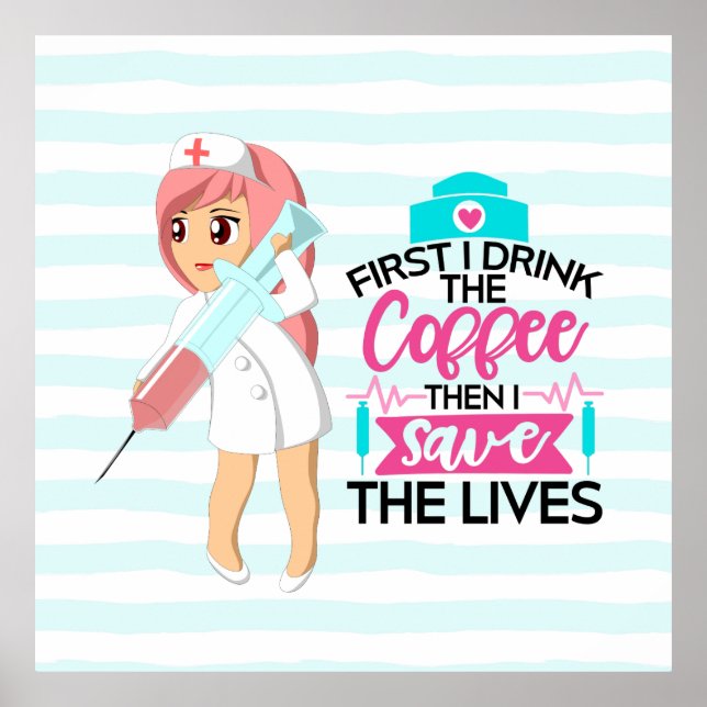 Poster Enfermeira Engraçada Dizendo com Grande Agulha hip (Frente)