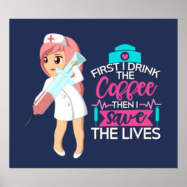 Poster Enfermeira Engraçada Dizendo com Grande Agulha hip (Frente)