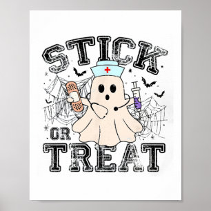 Poster Enfermeira Fantasma De Halloween De Stick Ou Trata