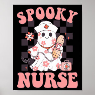 Poster Enfermeira Floral Cute Ghost Enfermeira Groovy Hal