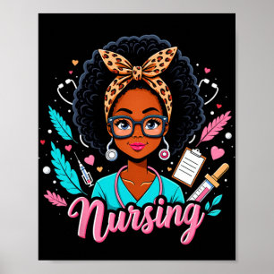 Poster Enfermeira Melanina Preta Mês da História Negra Af