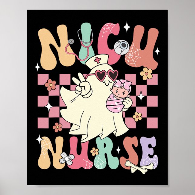 Poster Enfermeira Nicu Spooky Ghost Halloween Cute Enferm (Frente)