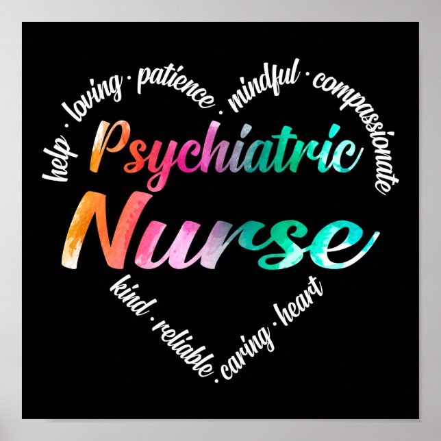 Poster Enfermeira Psiquiátrica Coração Palavra Cágua (Frente)