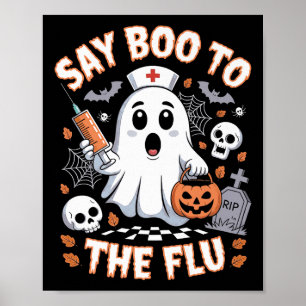 Poster Enfermeira Retro Ghost Halloween Vacina Diz Boo À