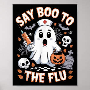 Poster Enfermeira Retro Ghost Halloween Vacina Diz Boo À