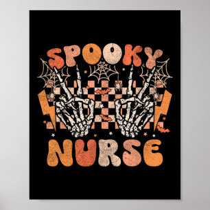 Poster Enfermeira Spooky Halloween Skeleton Costume Retro