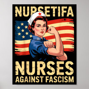 Poster Enfermeiras Contra o Fascismo Forte Apoio de Enfer