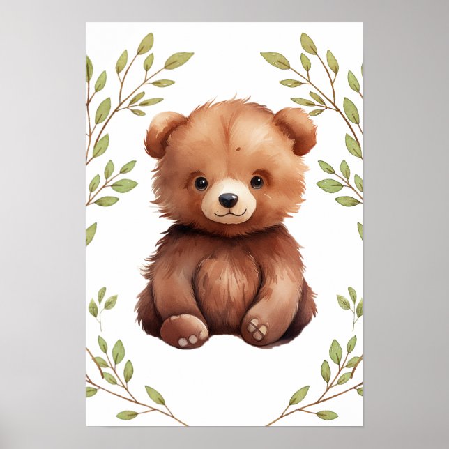 Poster Enfermeiro De Animais Da Floresta De Urso Verde (Frente)