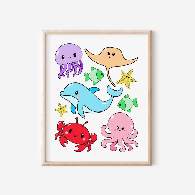 Poster Enfermeiro de Colagem de Kawaii Sealife Cute (Criador carregado)