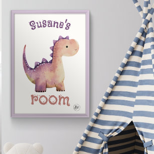 Poster Enfermeiro de Dinossauro Púrpura para Bebês