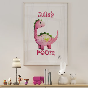 Poster Enfermeiro de Dinossauro Verde e Rosa Bebê