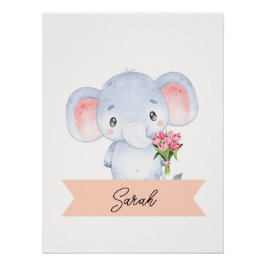 Pôster Enfermeiro de elefantes fofo personalizado