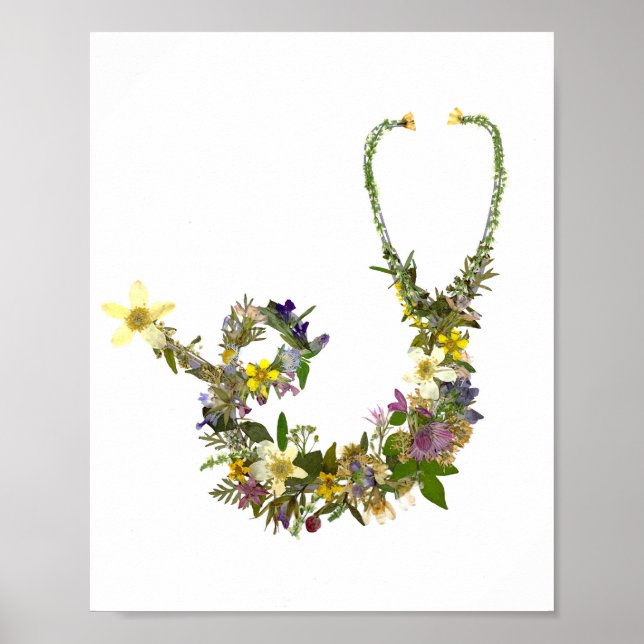 Poster Enfermeiro De Estetoscópio Com Flor Pressionado De (Frente)