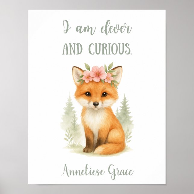 Poster Enfermeiro de Fox Woodland Feminina com Aquarelas  (Frente)
