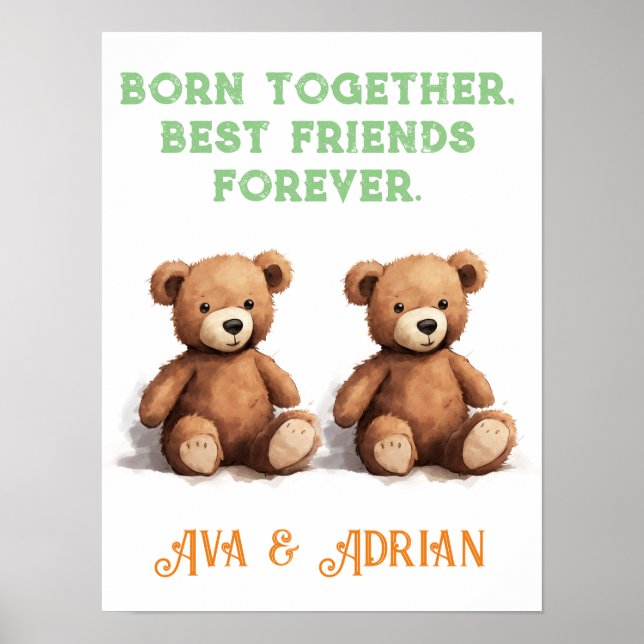 Poster Enfermeiro de Gêmeos Garotos, Ursos de Teddy Vinta (Frente)