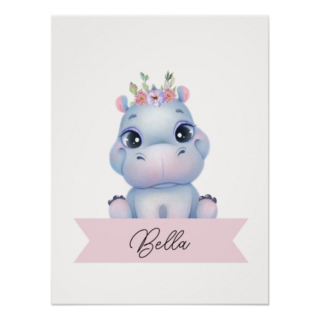 Pôster Enfermeiro de hipopótamo fofo personalizado (Frente)