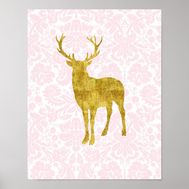 Pôster Enfermeiro Decor Dourado Deer Girly Pink Damask (Frente)