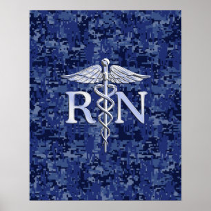 Poster Enfermeiro Registrado RN Caduceus no Marinho Blue 