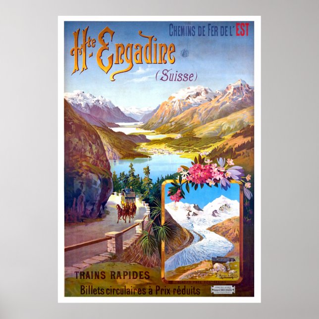 Poster Engadin, Suiça, paisagem e estrada de montanha (Frente)
