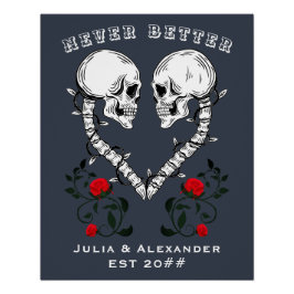 Pôster Engagemen de Casamento Gótico com Casal de Crânio 