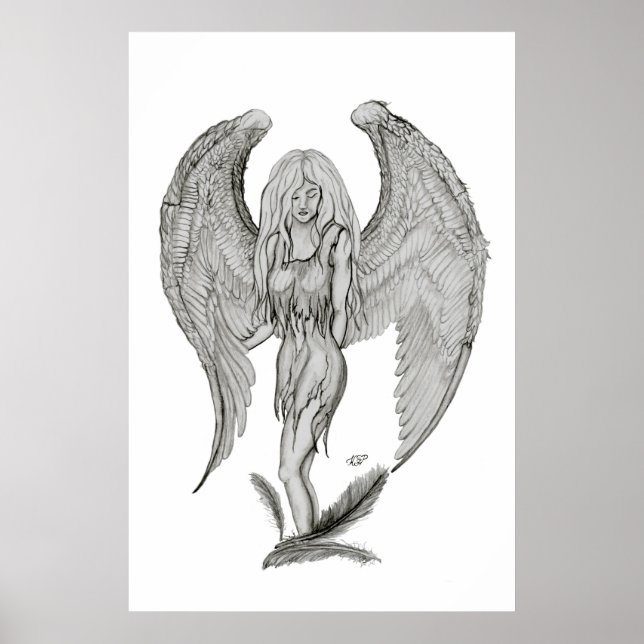 Pôster Engel Bleistiftzeichnung Design preto e branco (Frente)