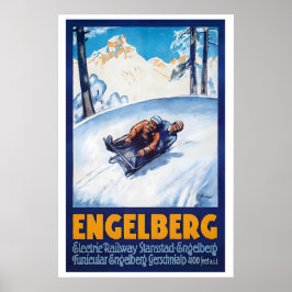 Poster Engelberg Suíça Esporte de Inverno Esqui Antigo