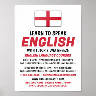 Poster England Flag, English Language Course Advertising