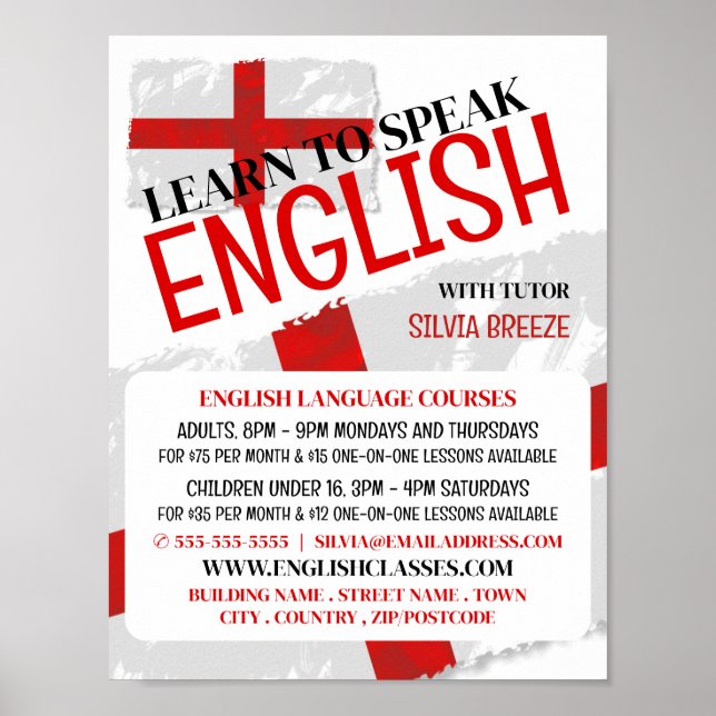 Poster England Flag, English Language Course Advertising (Frente)