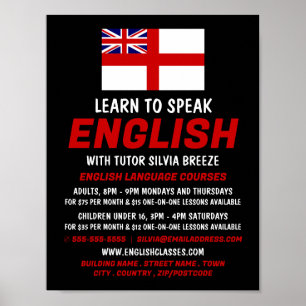 Poster England UK Flag, English Language Course Advert