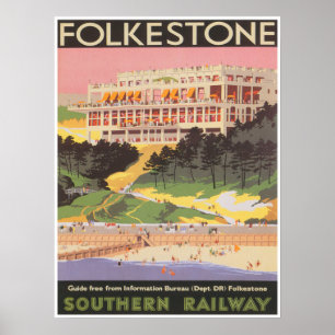 Poster England Viagem Impressão, Folkestone Inglaterra