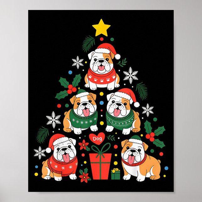 Poster English Bulldog Christmas Tree Dog Lover Women Men (Frente)