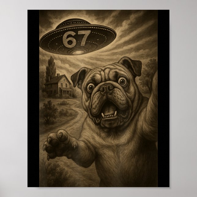 Poster English Bulldog Dog Selfie 67 Meme Six Seven Funny (Frente)