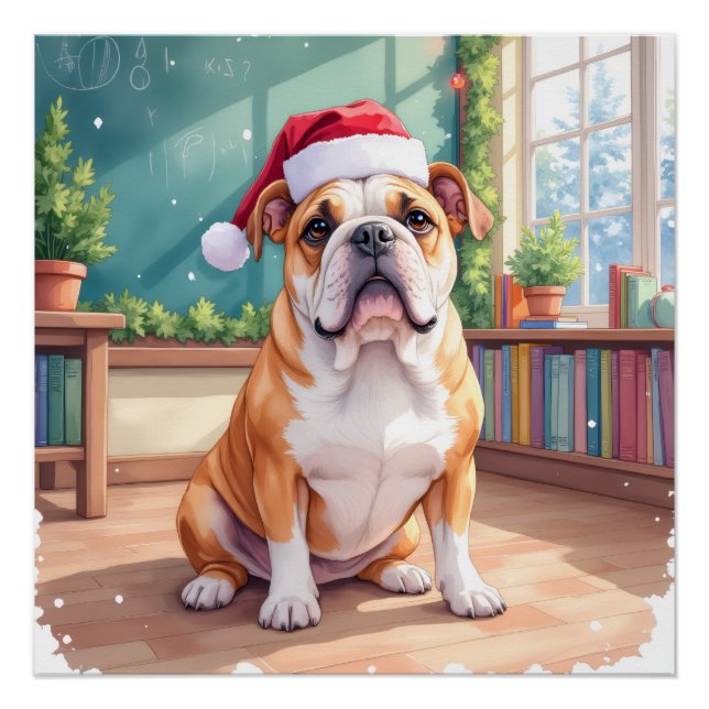 Pôster English Bulldog Teacher Classroom Santa Hat (Frente)