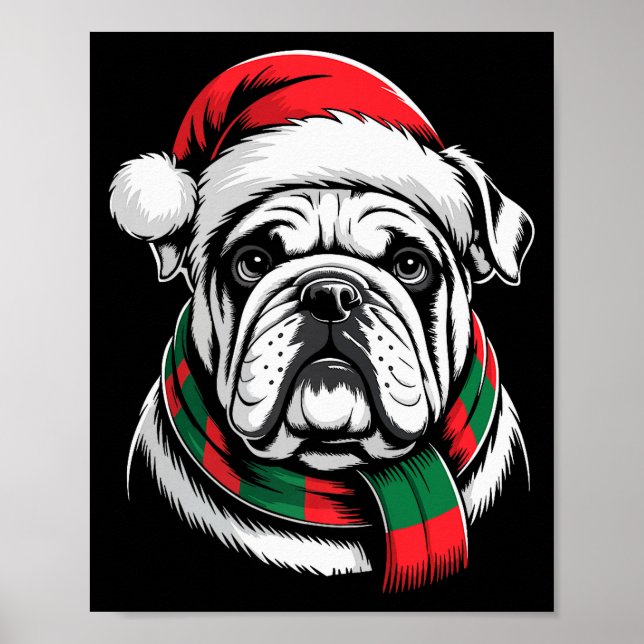 Poster English Bulldog Xmas Santa Hat F Christmas Costume (Frente)