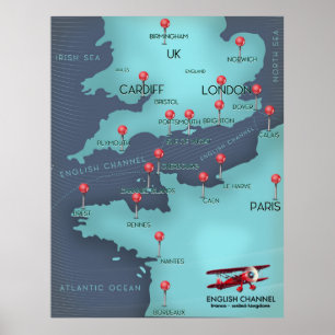 Poster English Channel Nautical Map