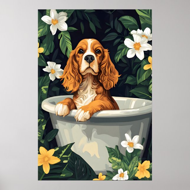 Poster English Cocker Spaniel In Bathtub Poster, Funny (Frente)