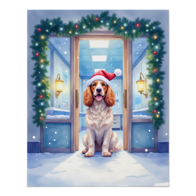 Pôster English Cocker Spaniel Nurse Station Santa Hat (Frente)