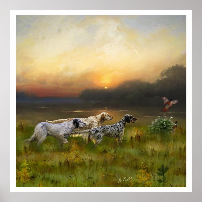 Poster English Setter, caça de pássaros (Frente)