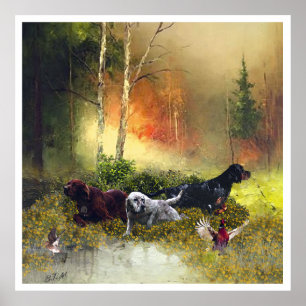 Poster English Setter, caça de pássaros
