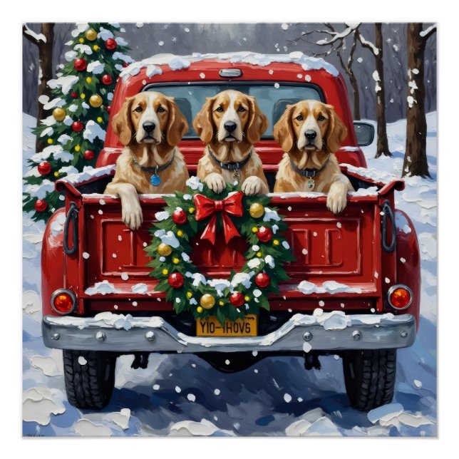Pôster English Setter Christmas Red Truck Holiday (Frente)