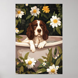Poster English Springer Spaniel In Bathtub Poster, Funny