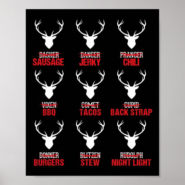 Poster Engraçada Caçadora De Carne De Veado De Reindeer D (Frente)