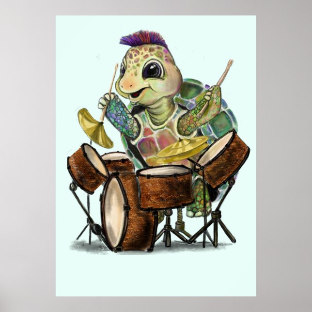 Poster engraçada com baterista de tartaruga - Pint (Frente)