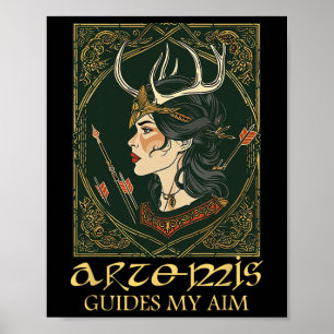 Poster Engraçada Deusa Grega Artemis Deer Caçando Mitolog