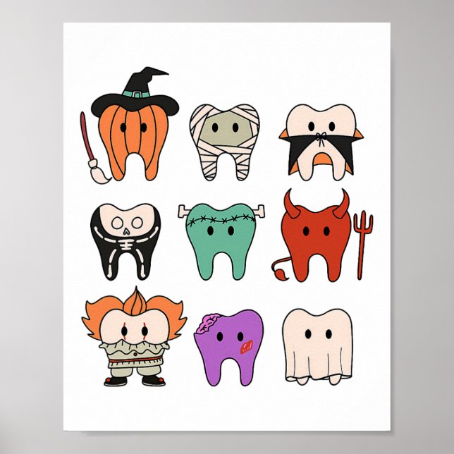Poster Engraçada Higiene Dental Monstros Dentes Hal (Frente)