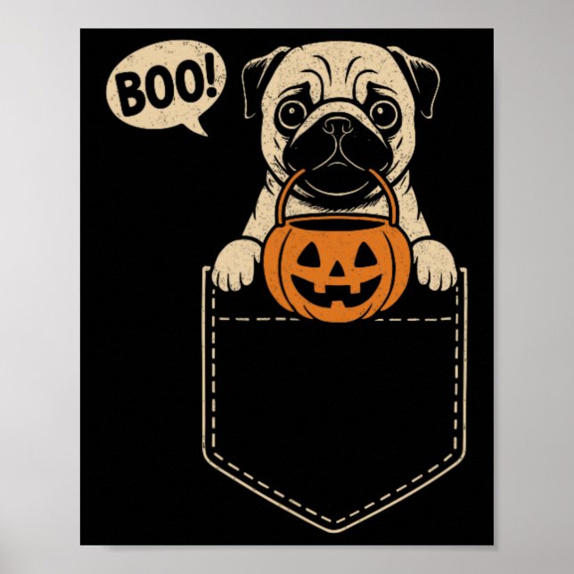 Poster Engraçada Pug Halloween Cachorro Cachorro Cachorro (Frente)