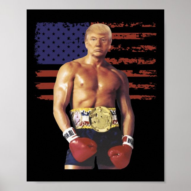 Poster Engraçada Trump Rocky Boxer Memer Boxer USA Flag P (Frente)