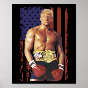 Poster Engraçada Trump Rocky Boxer Memer Boxer USA Flag P