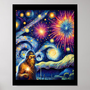Poster Engraçado 4º De Julho Fogos De Fogo Noturnos Bigfo