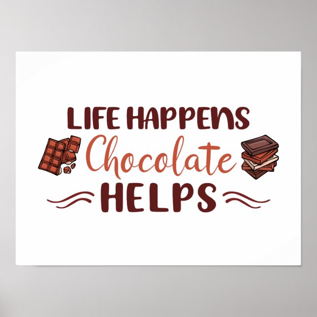 Poster Engraçado, a vida acontece chocolate ajuda chocola (Frente)